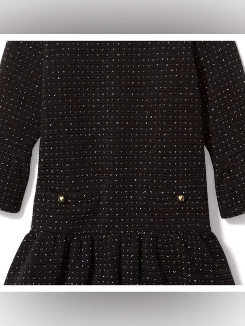 Janie and Jack Dot Polkadot Jacquard Dress Black Gold Bow Girl Sz 2T - Picture 2 of 10